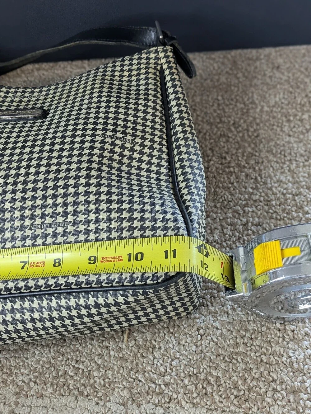 Ralph Lauren Y2K Houndstooth Shoulder Bag Black Cream Leather Trim